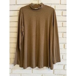 LOGO by Lori Goldstein Sz XL Lightweight Soft Ribbed Tan Mock Neck Top